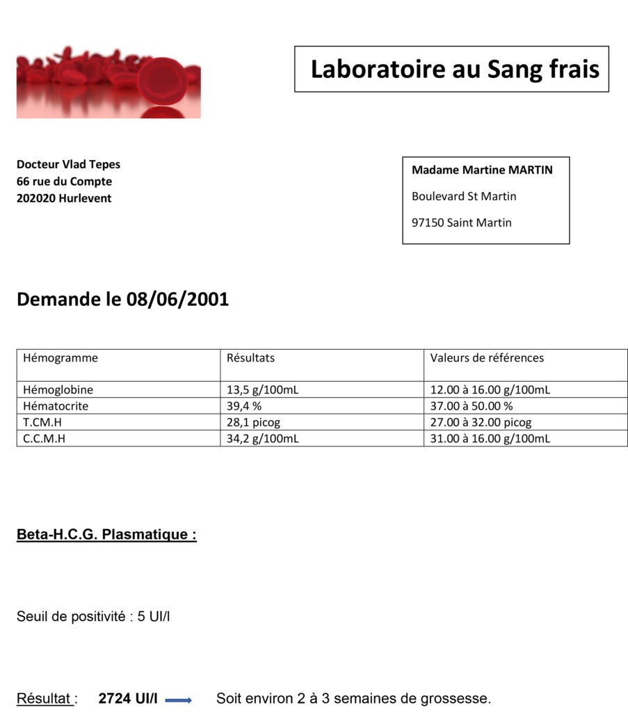 Résultat prise de sang