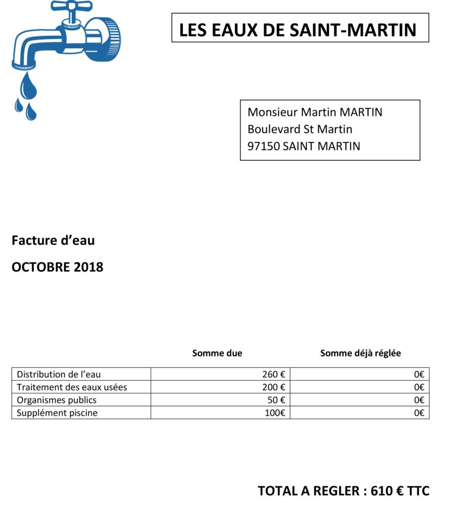 Facture d'eau 2018